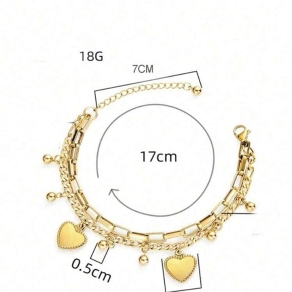 Gold Heart Charm Layered Chain Bracelet - Picture 2 of 2